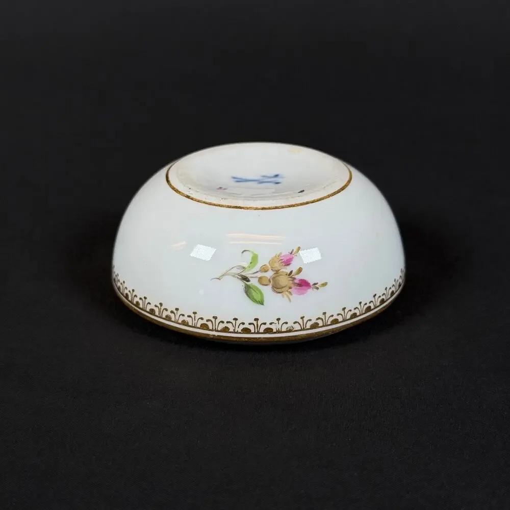 Meissen Antique Porcelain Trinket Box without Lid White Gold Pink Rose Floral 3'